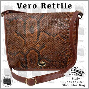 $⬇️ Vero Rettile Italy Vintage 3 Compartment Snakeskin Shoulder Purse Bag
